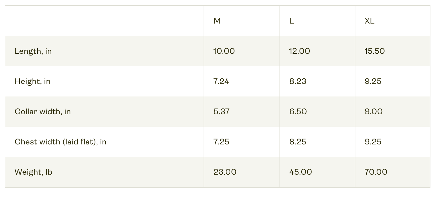 Dimensions Size Guide