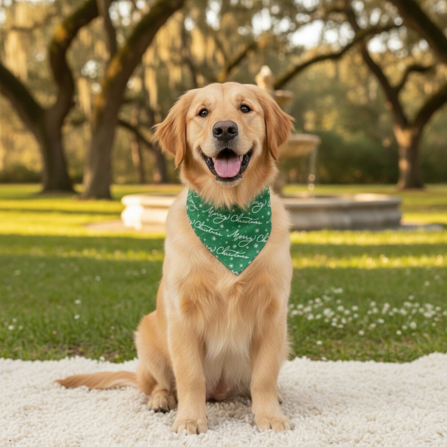 Holiday Green “Merry Christmas” Bandana 🐾