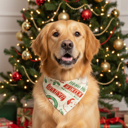 Believe in the Woof” Vintage Christmas Dog Bandana 🎄🐾
