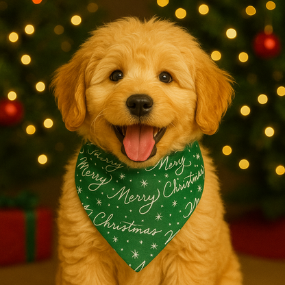 Holiday Green “Merry Christmas” Bandana 🐾
