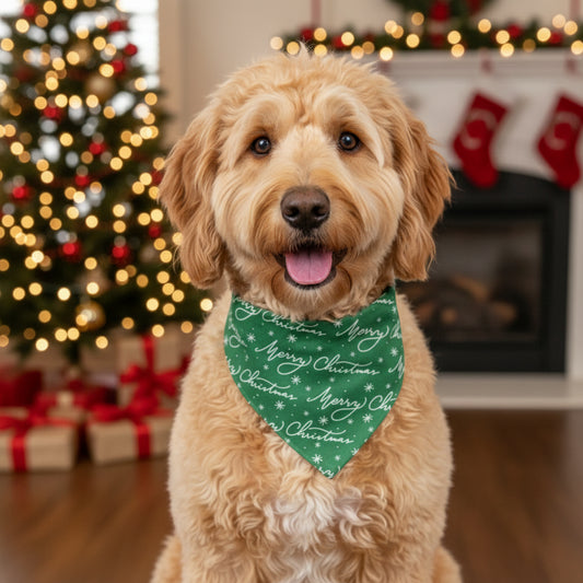 Holiday Green “Merry Christmas” Bandana 🐾